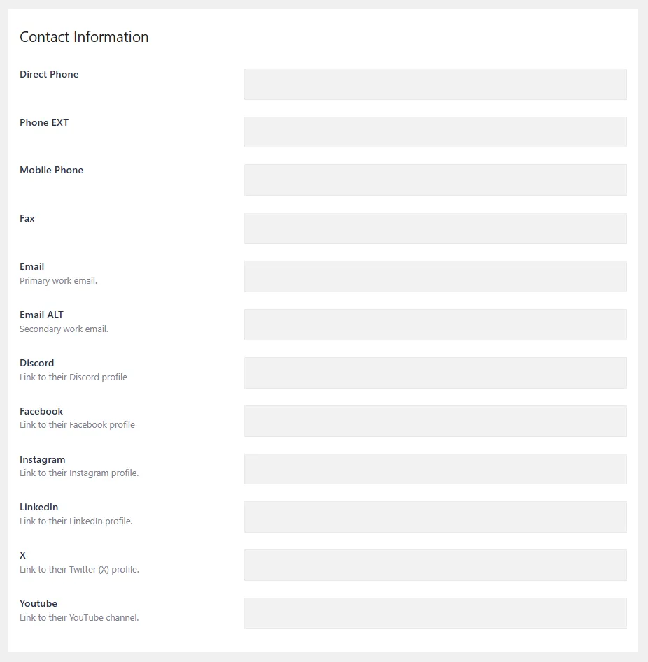 Kraken Teams contact information screen