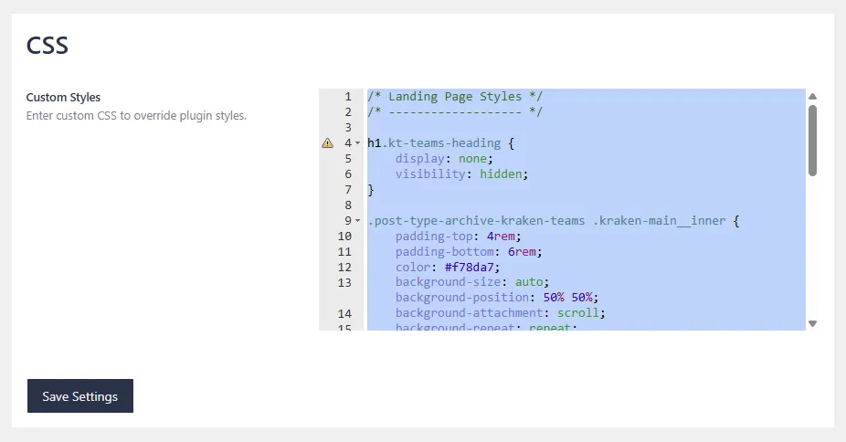 Kraken Teams CSS screen