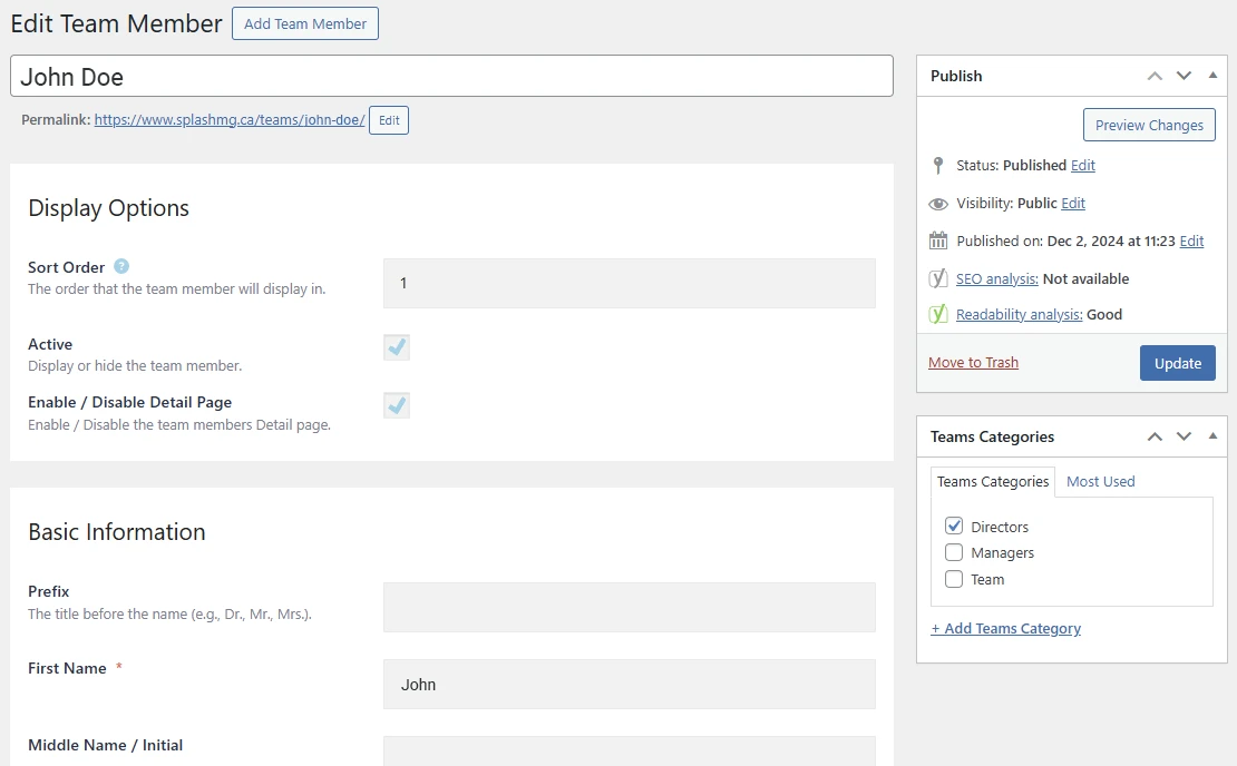 Edit Team Members main screen